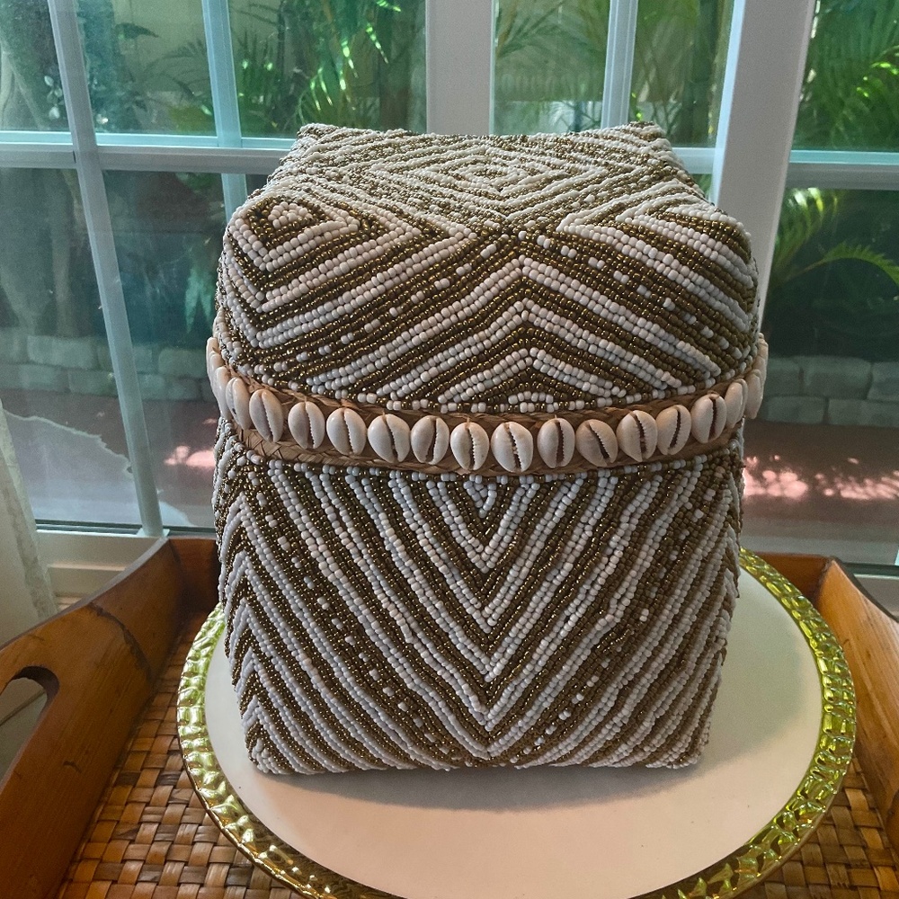 Beautiful Large Beaded Offering Basket With Cover